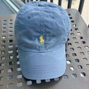 Polo by Ralph Lauren distressed water mark Classic Blue Hat with Yellow Emblem